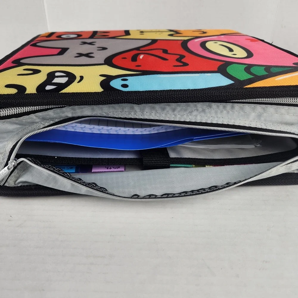Case-it 3 Ring Zipper Binder Cartoon Monster Print 5-Tab Expanding File Handle